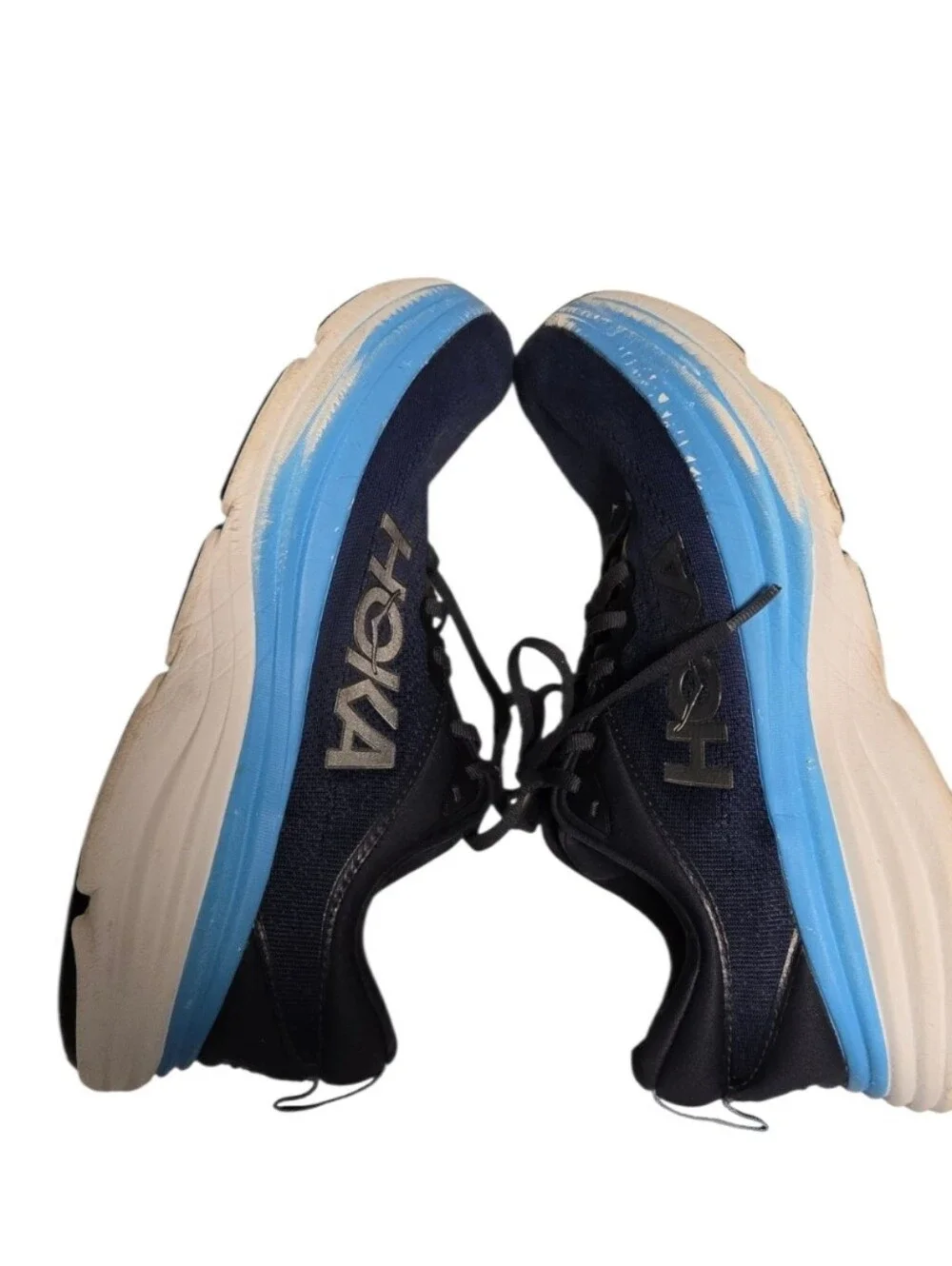 HOKA Men's Bondi 8 Navy Blue Running Shoes with Light Blue Accents Size 9.5D